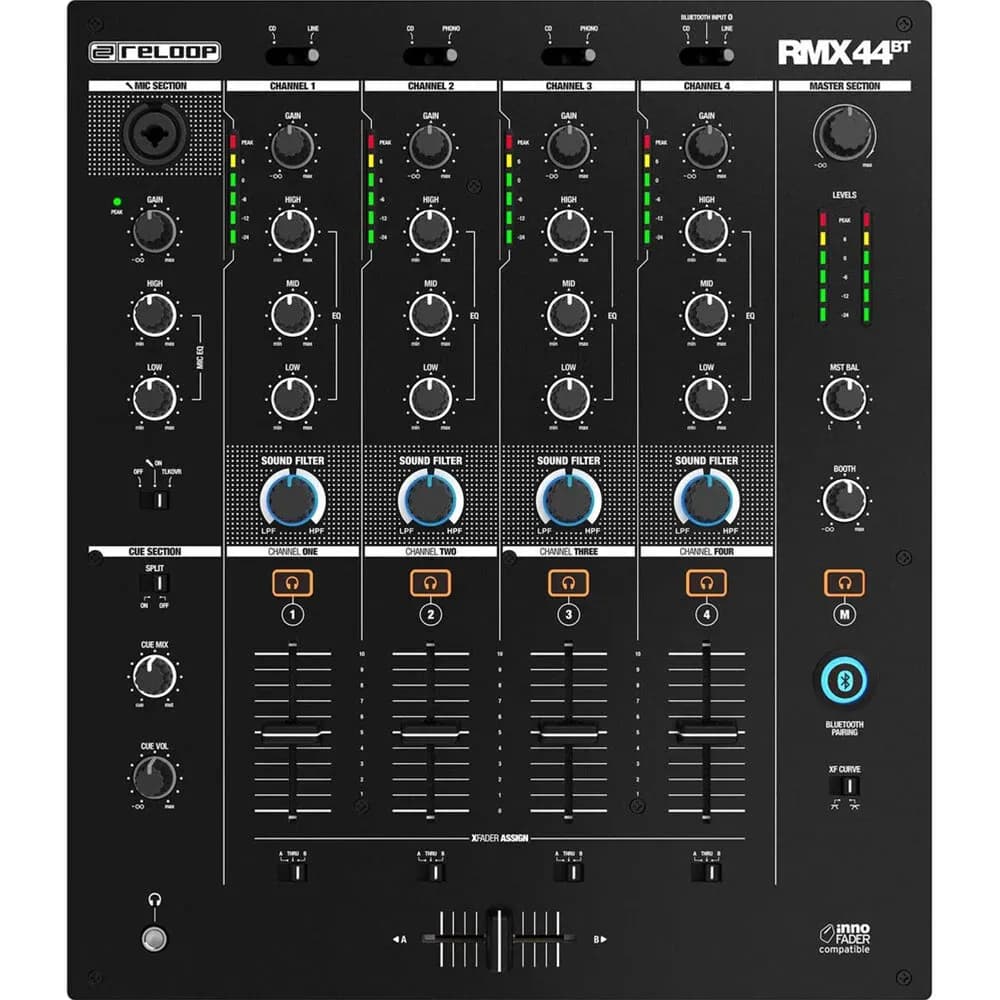Reloop RMX-44 BT – Mixer DJ 4 Canales con Bluetooth